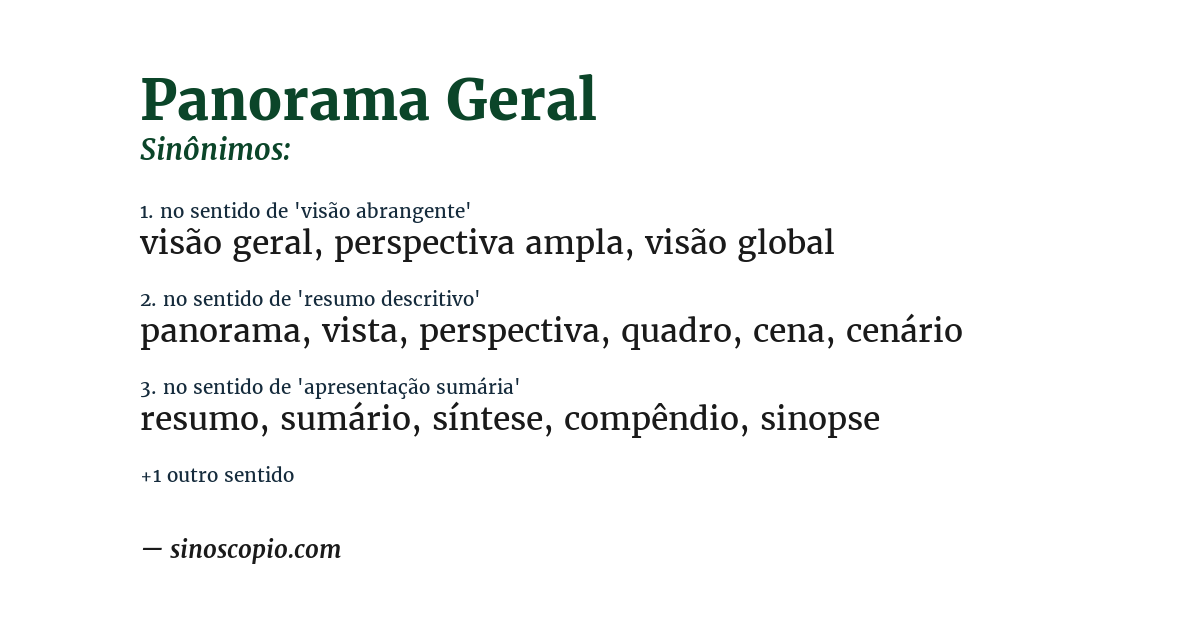 Sinônimo de panorama geral