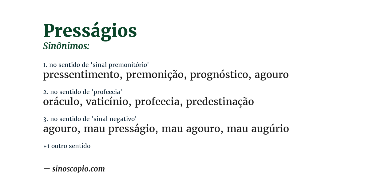 Sinônimo de presságios