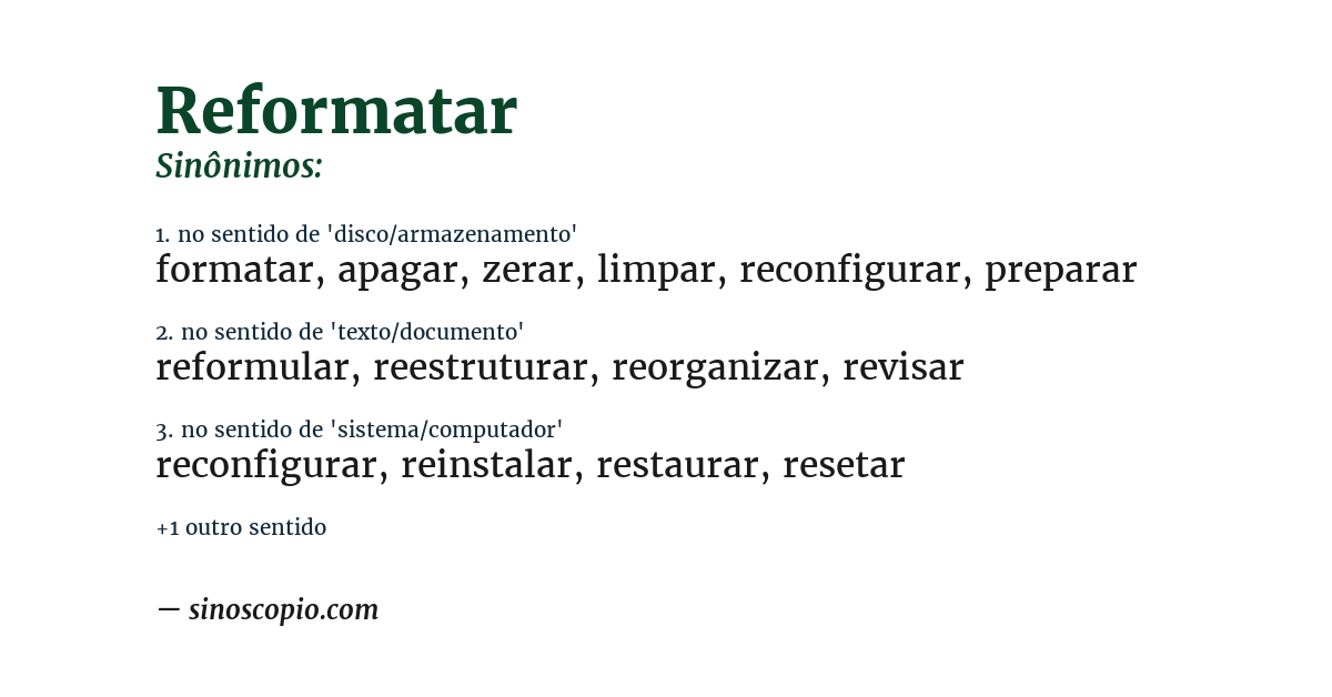Sinônimo de reformatar