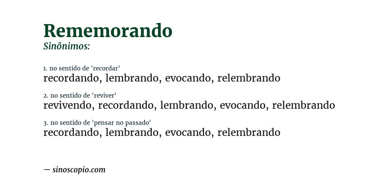Sinônimo de rememorando
