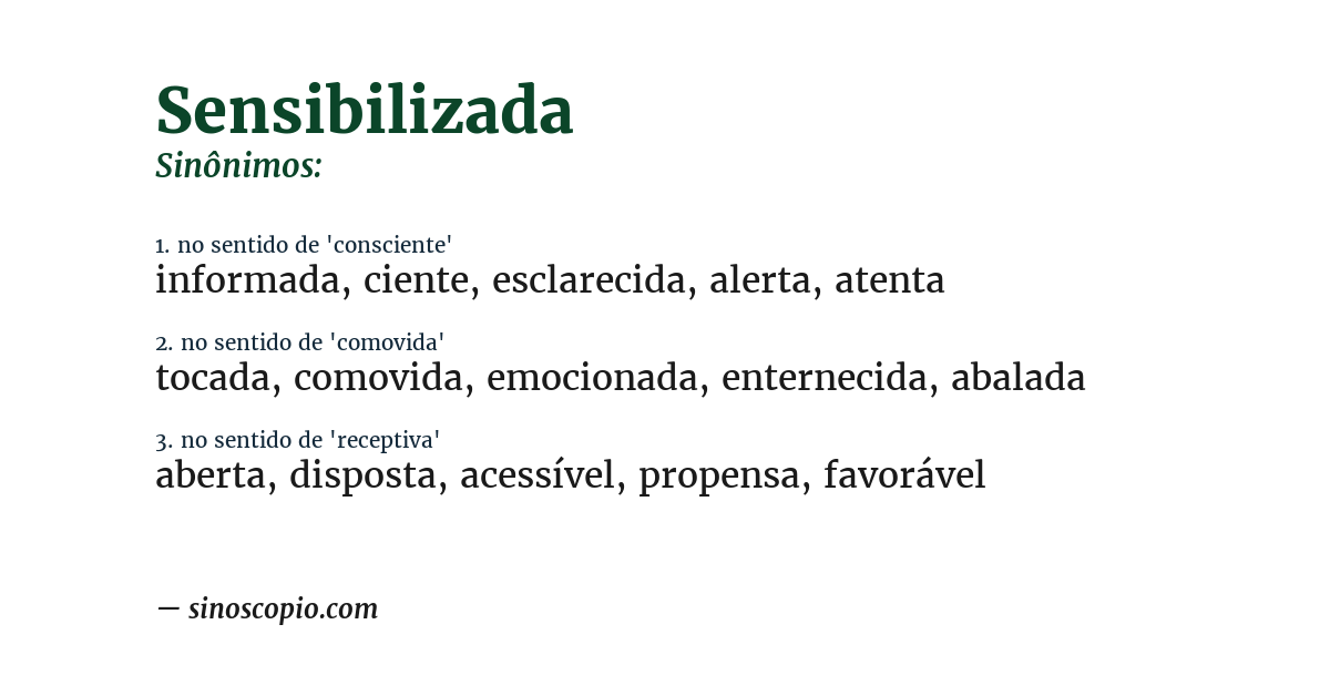 Sinônimo de sensibilizada