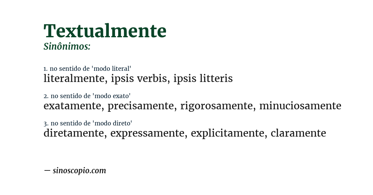 Sinônimo de textualmente