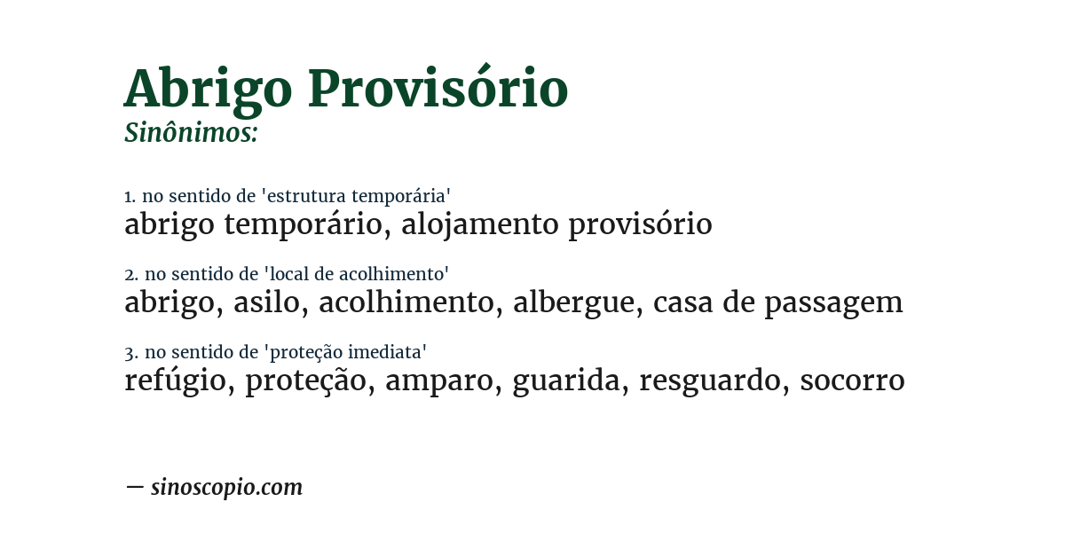 Sinônimo de abrigo provisório