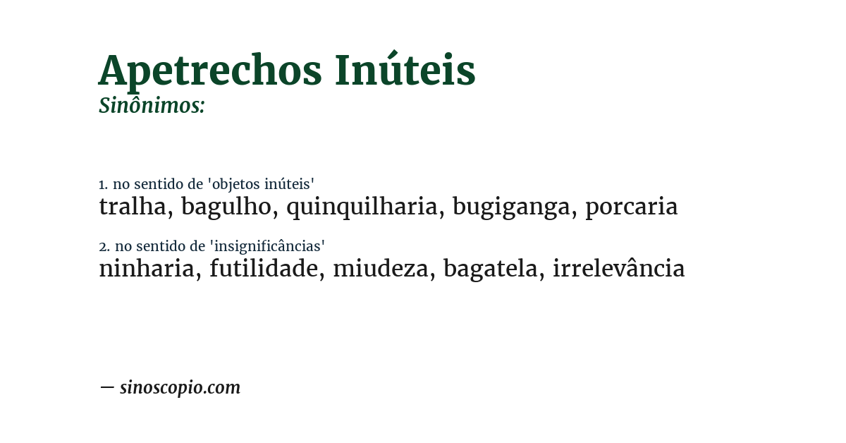 Sinônimo de apetrechos inúteis