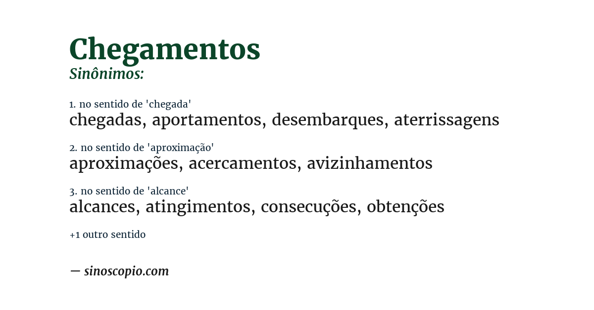 Sinônimo de chegamentos