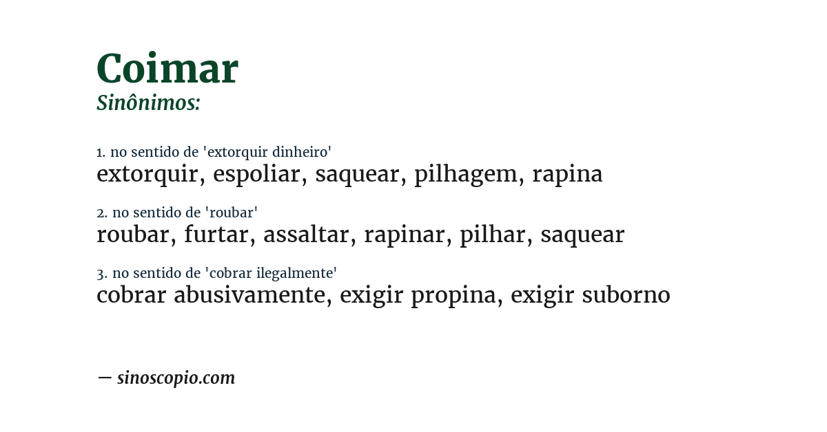 Sinônimo de coimar