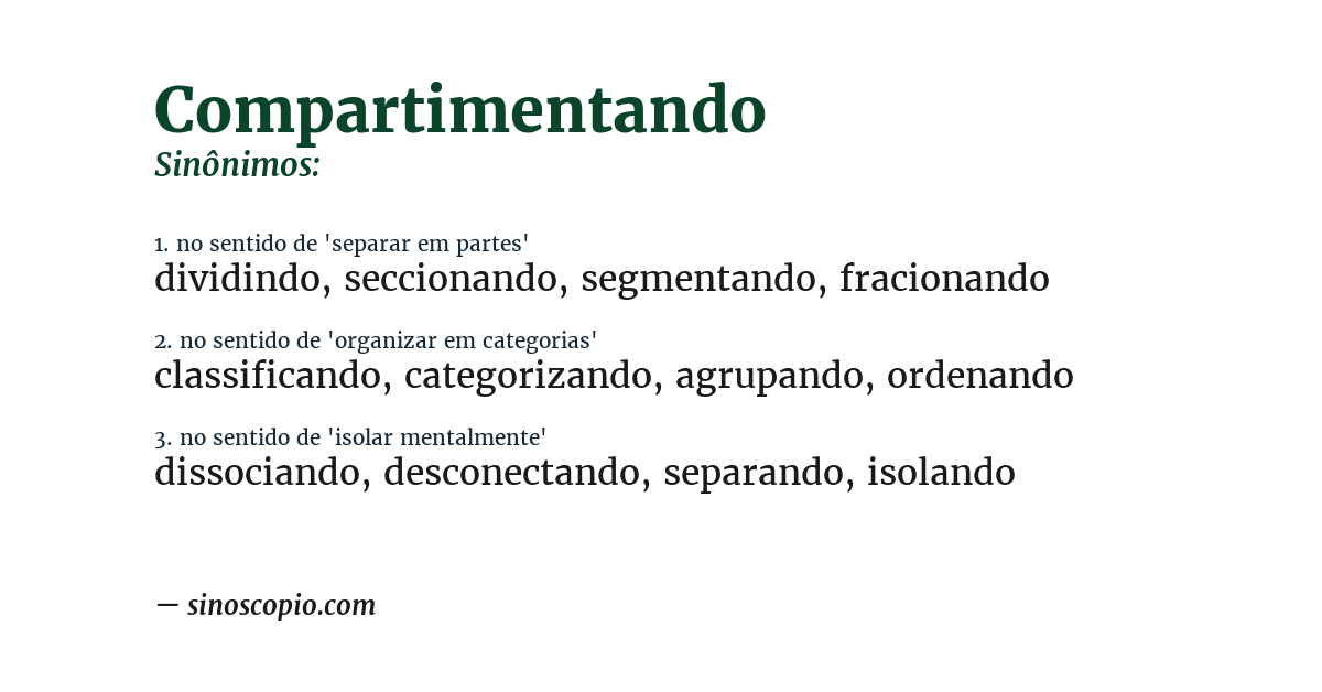 Sinônimo de compartimentando