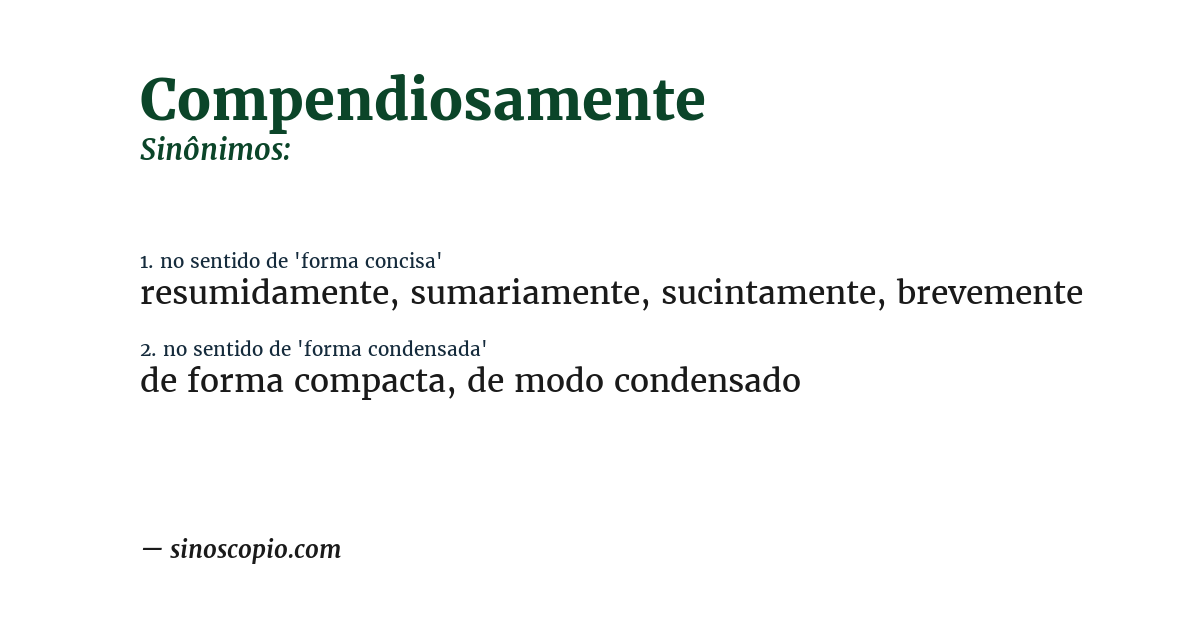 Sinônimo de compendiosamente