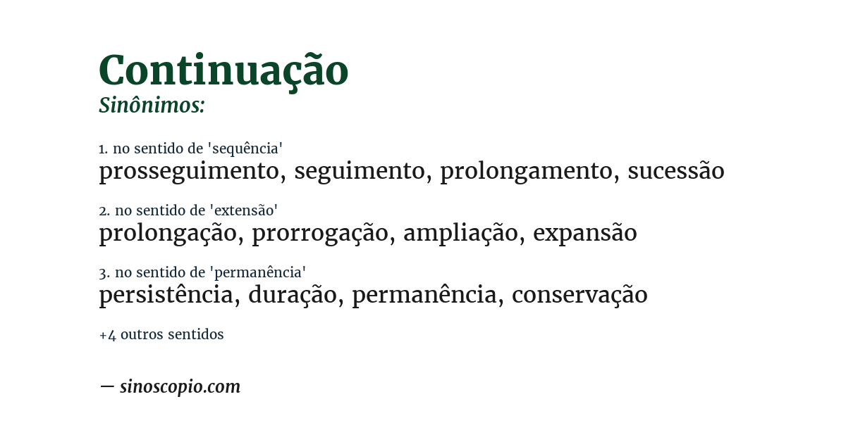 Sinônimo de continuação
