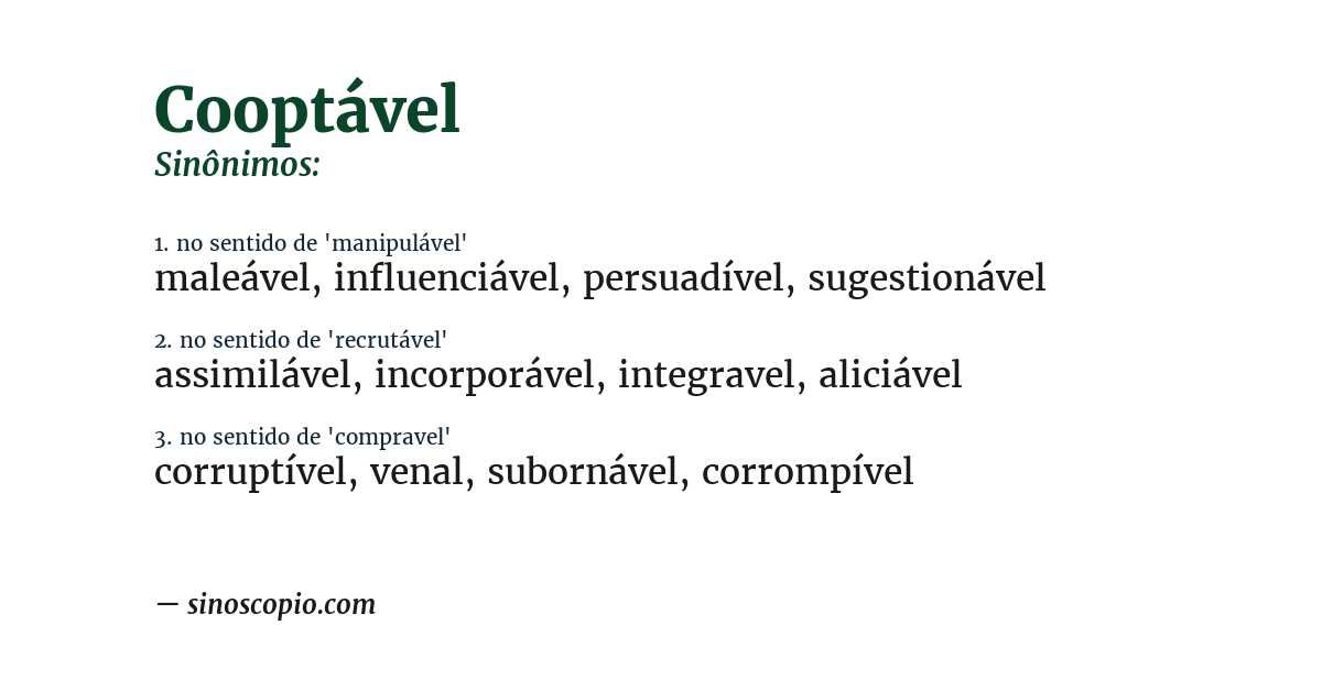 Sinônimo de cooptável