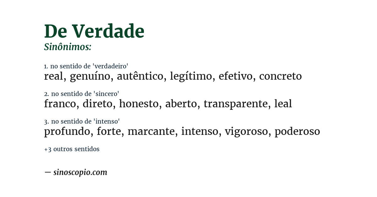 Sinônimo de de verdade