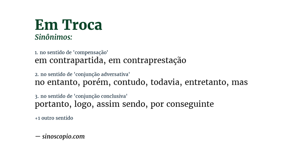 Sinônimo de em troca