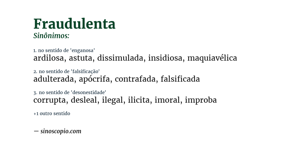 Sinônimo de fraudulenta