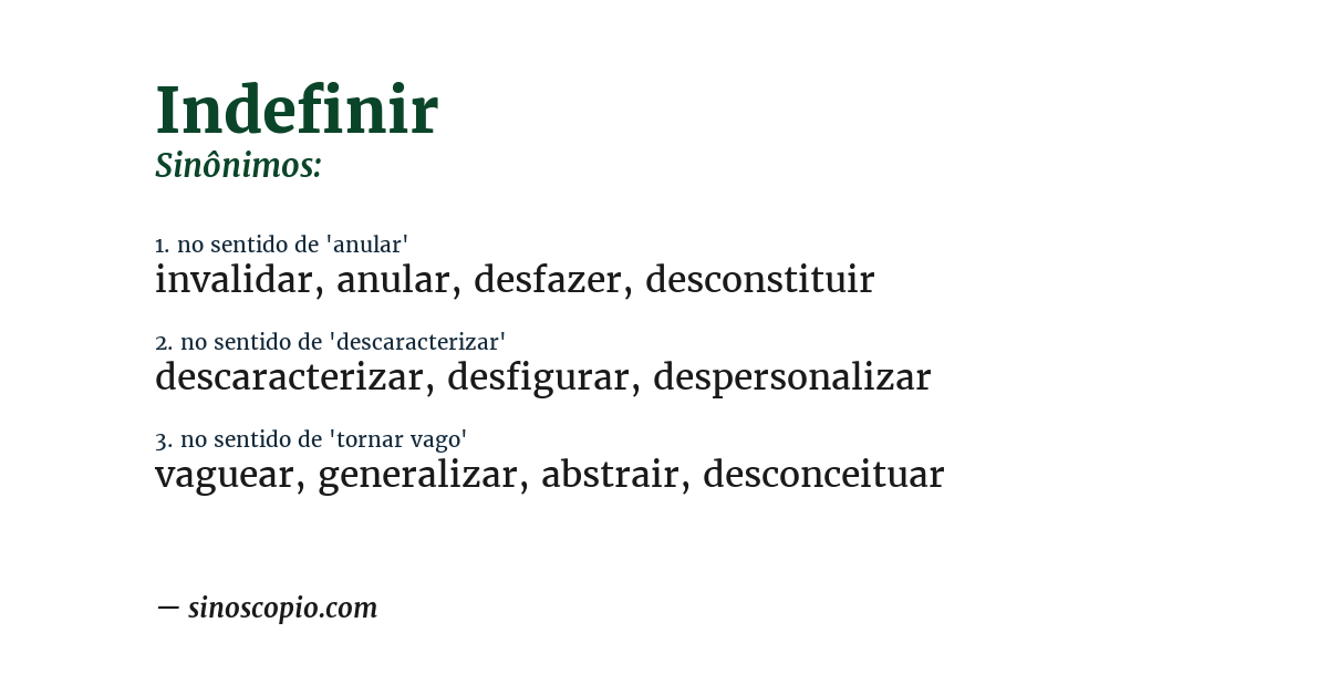 Sinônimo de indefinir