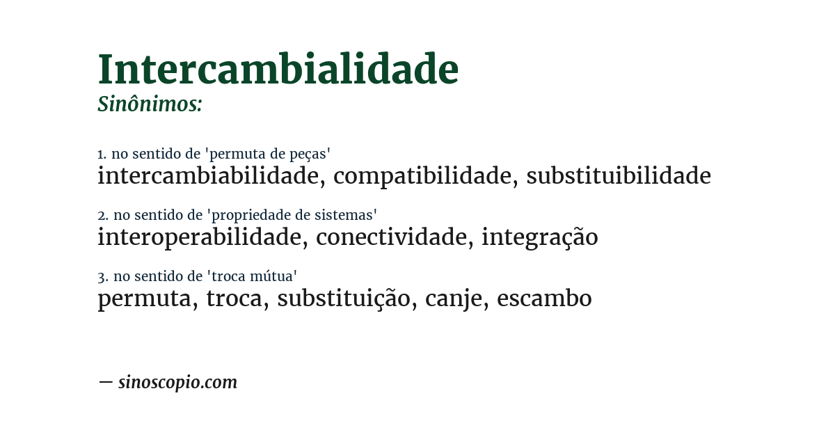 Sinônimo de intercambialidade