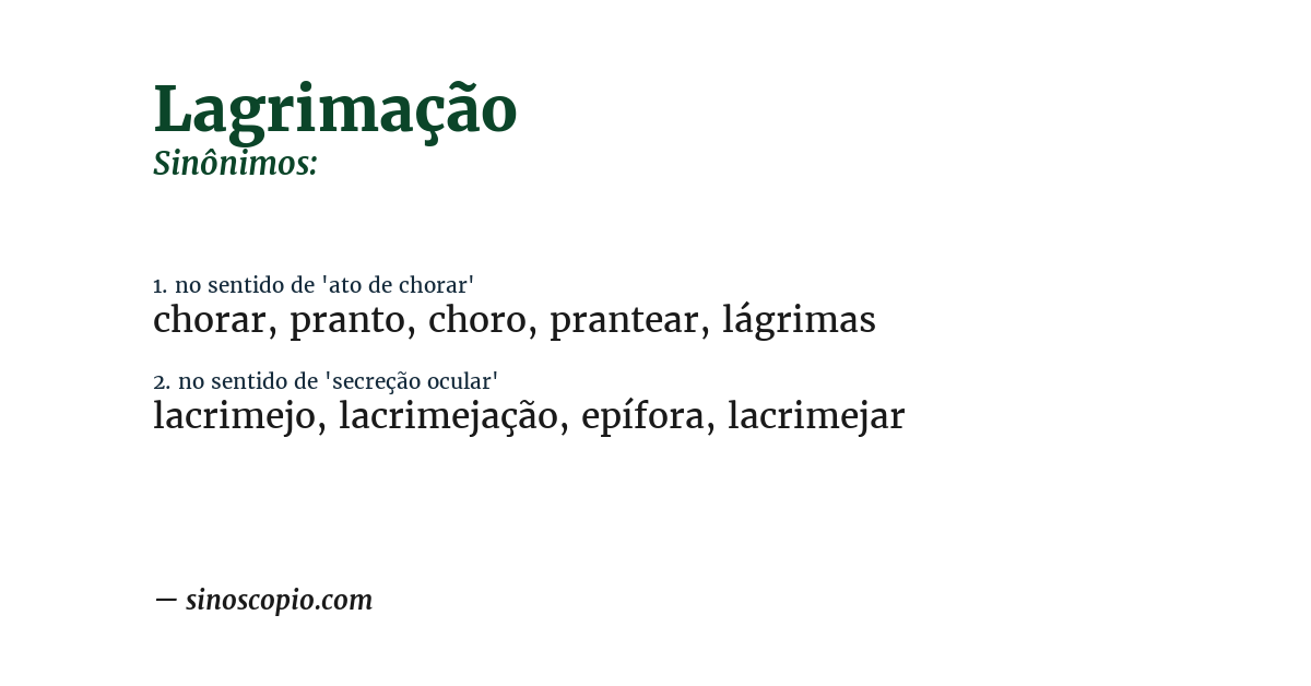 Sinônimo de lagrimação