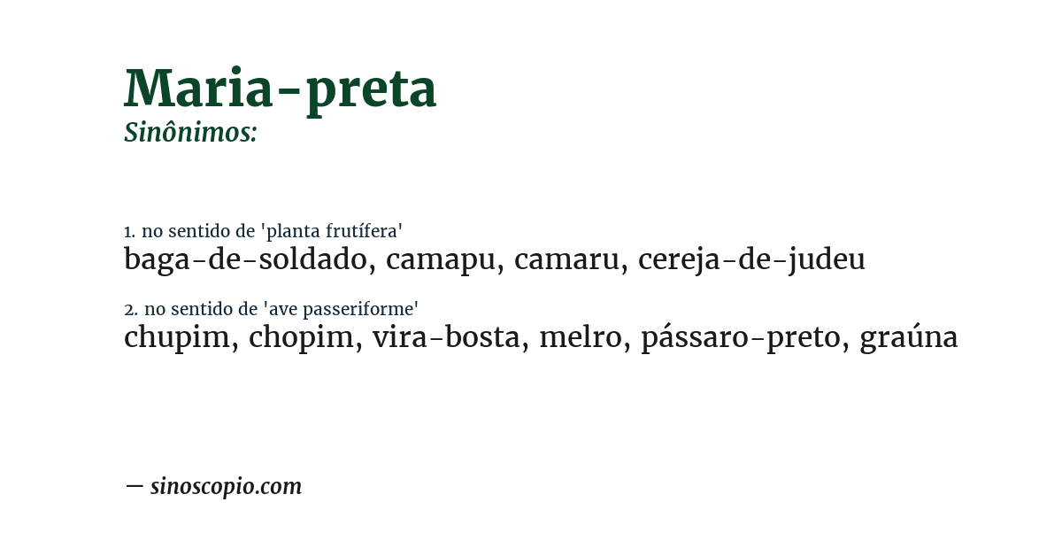 Sinônimo de maria-preta