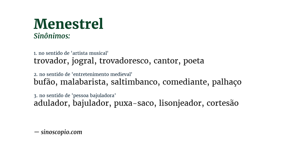 Sinônimo de menestrel