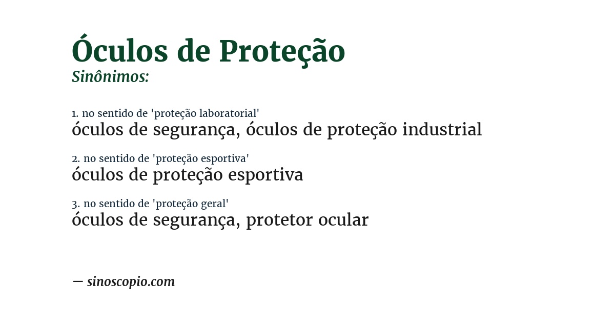 Sinônimo de óculos de proteção