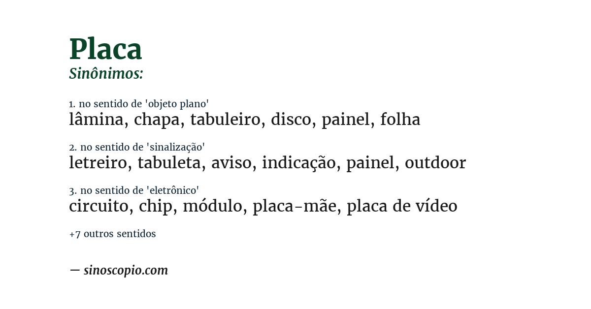 Sinônimo de placa
