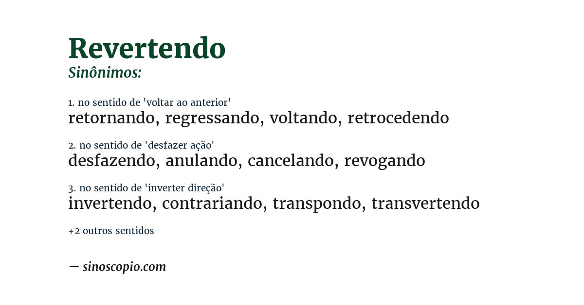 Sinônimo de revertendo