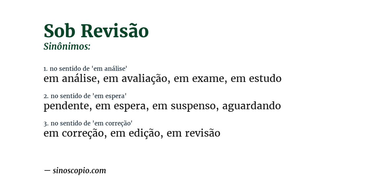 Sinônimo de sob revisão