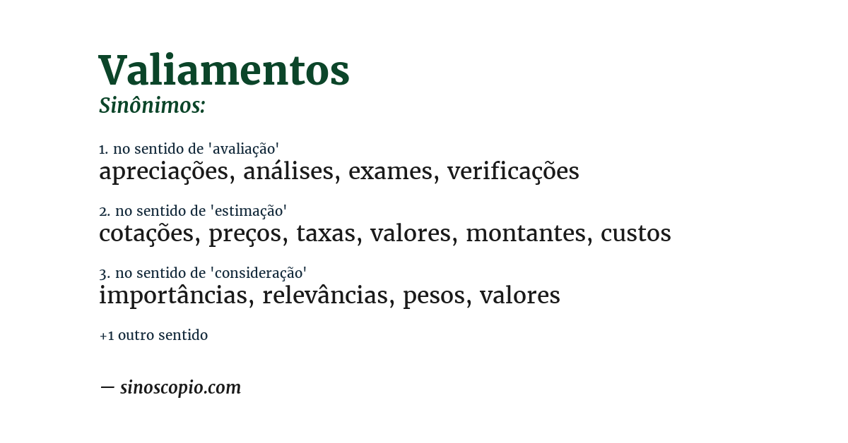 Sinônimo de valiamentos