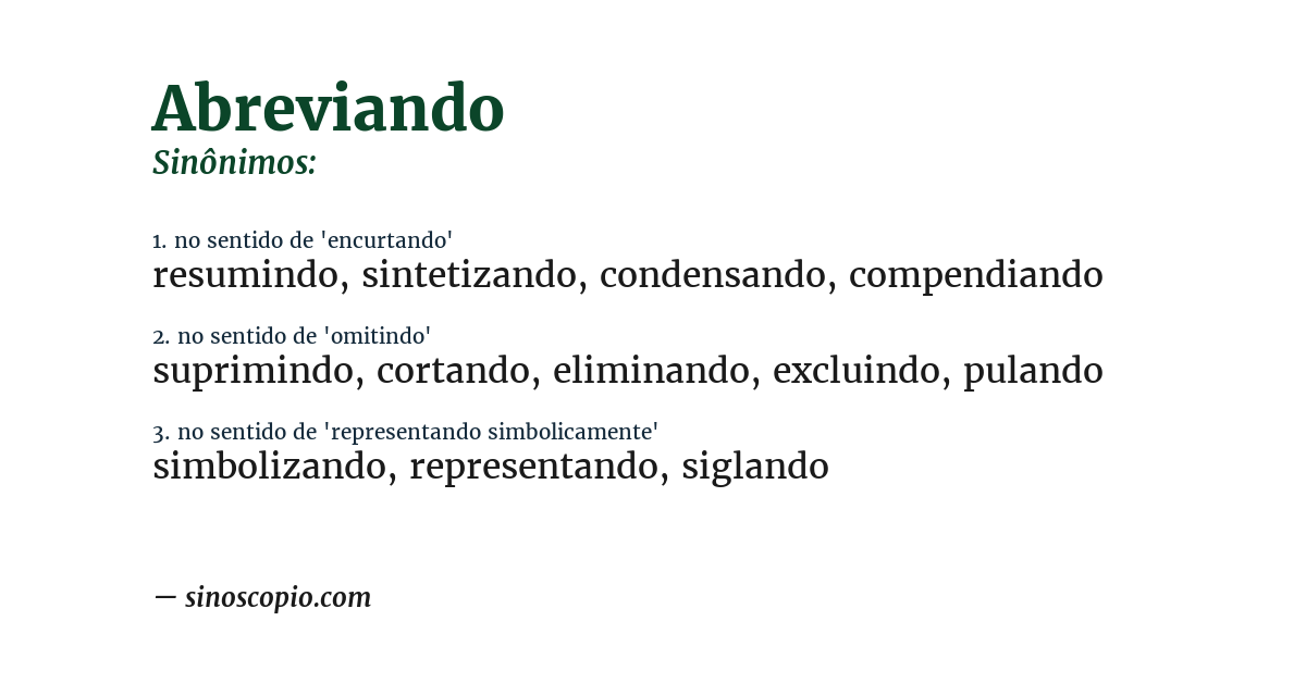 Sinônimo de abreviando