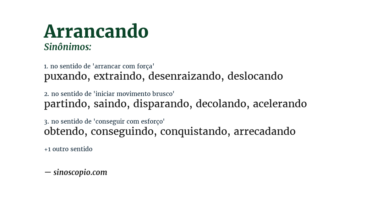 Sinônimo de arrancando
