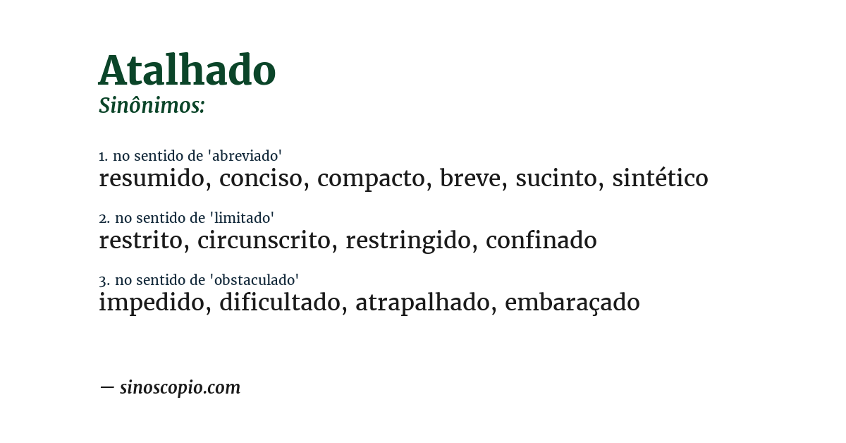 Sinônimo de atalhado