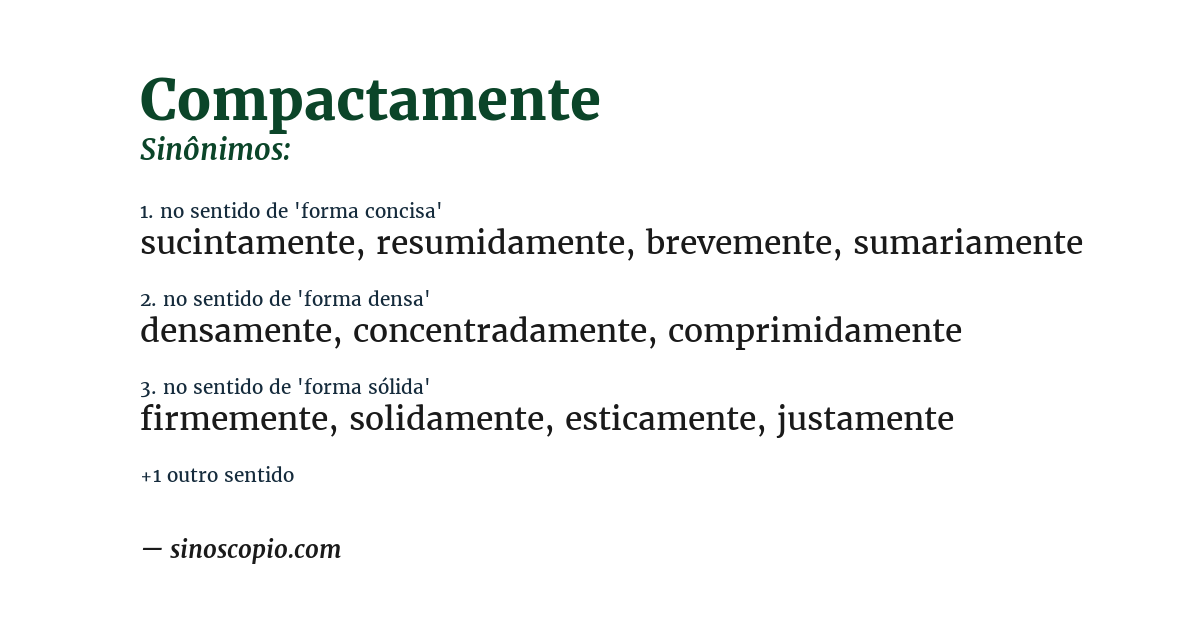 Sinônimo de compactamente