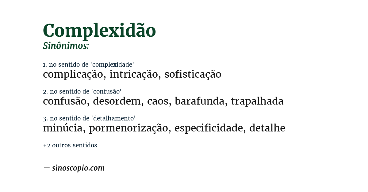 Sinônimo de complexidão