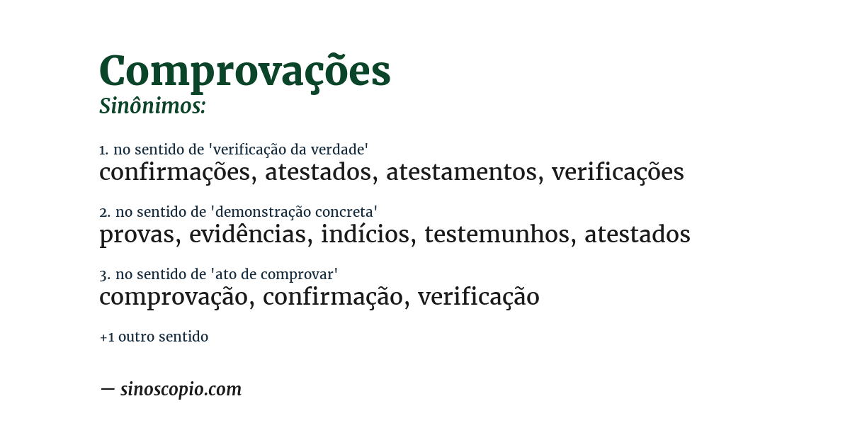 Sinônimo de comprovações