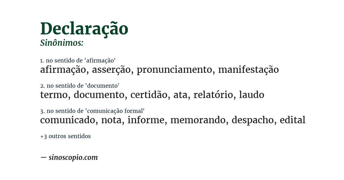 Sinônimo de declaração