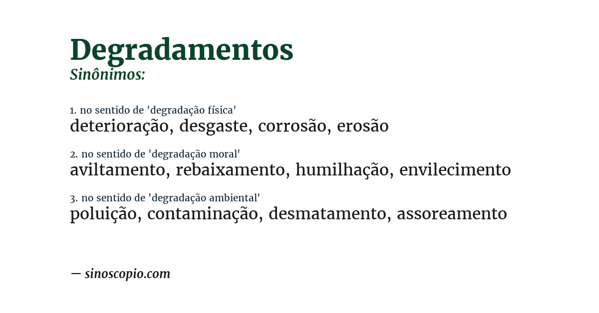 Sinônimo de degradamentos