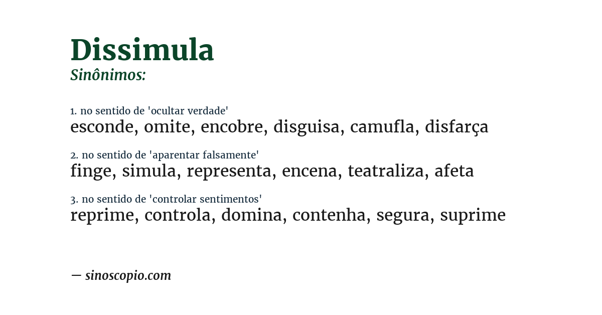 Sinônimo de dissimula