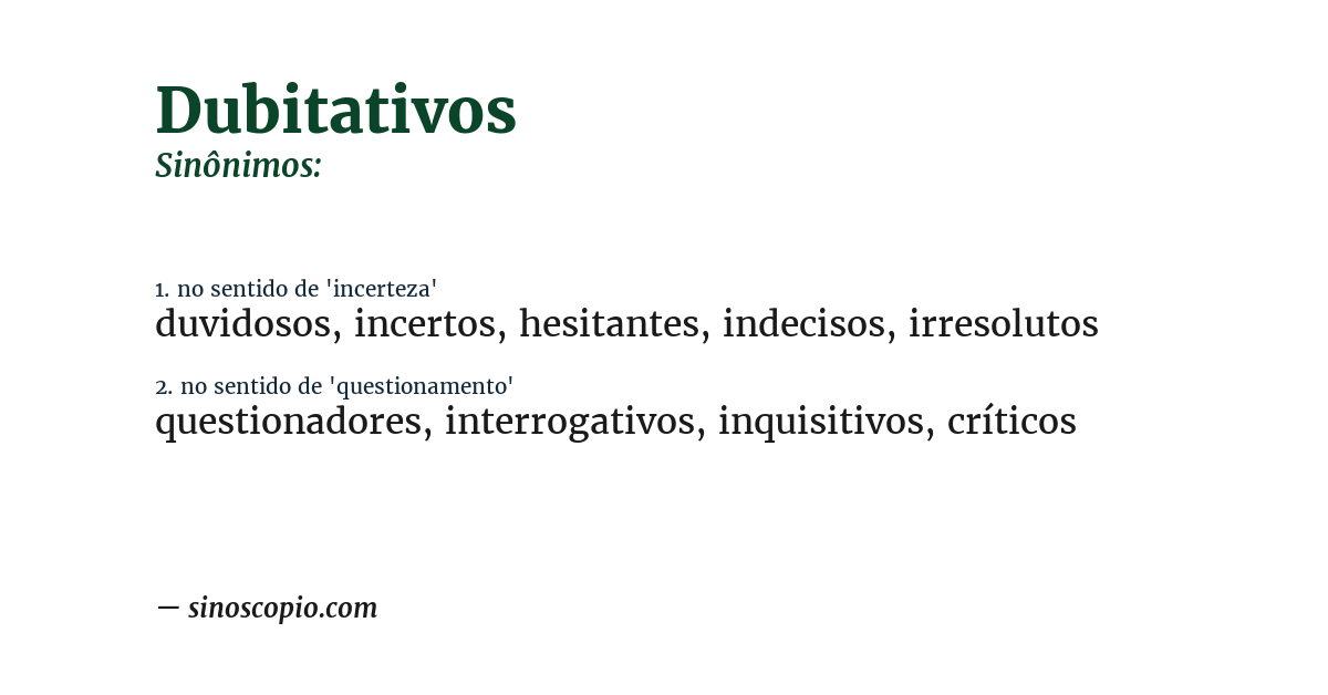 Sinônimo de dubitativos