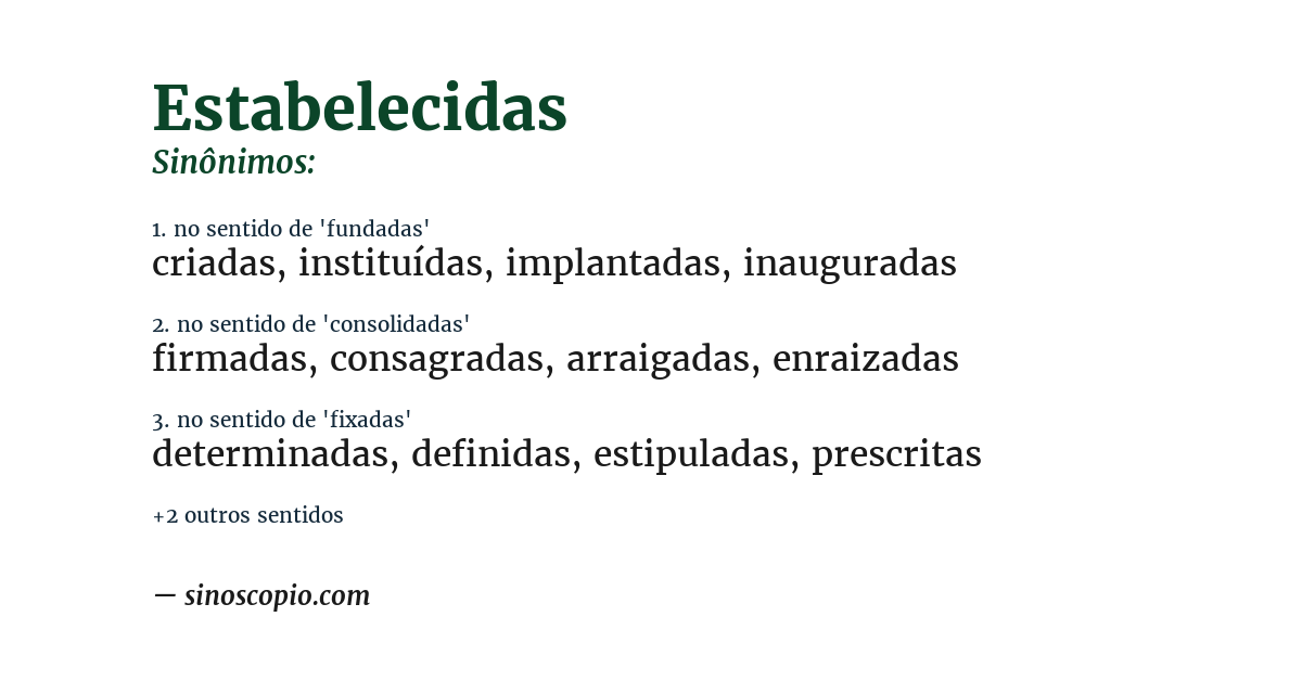 Sinônimo de estabelecidas