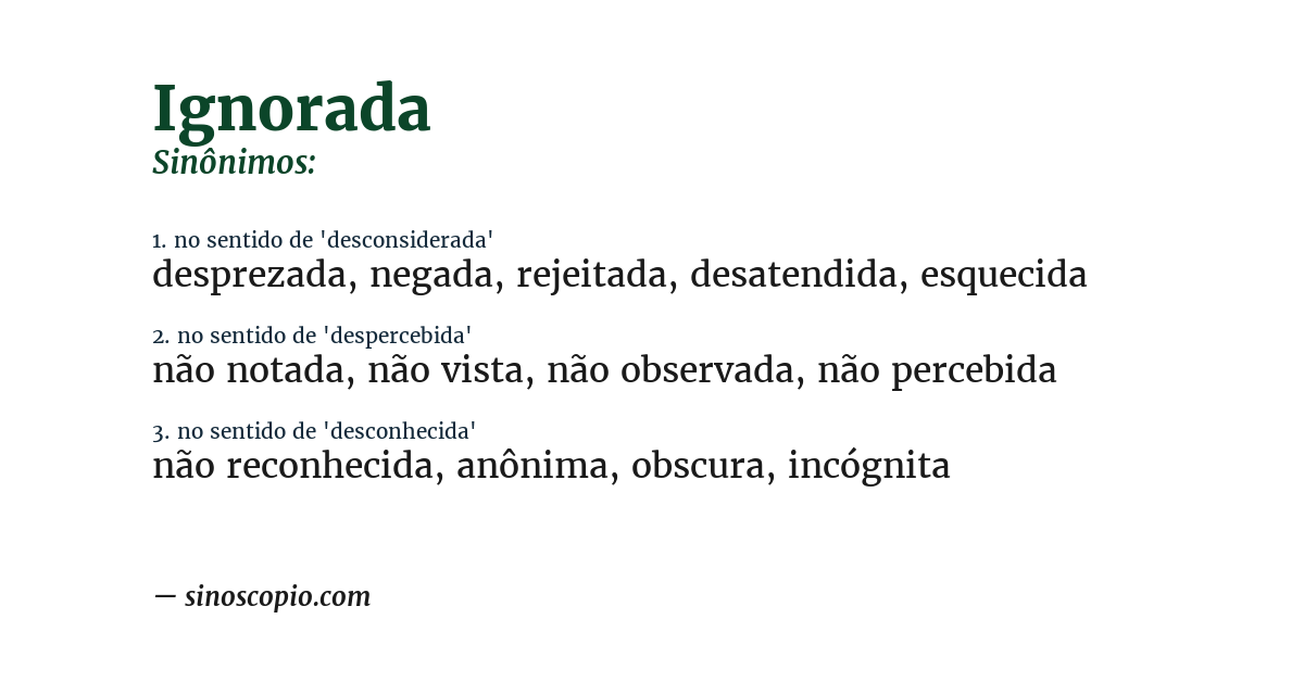 Sinônimo de ignorada