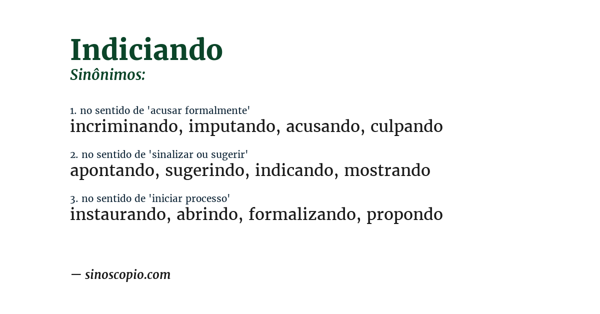 Sinônimo de indiciando
