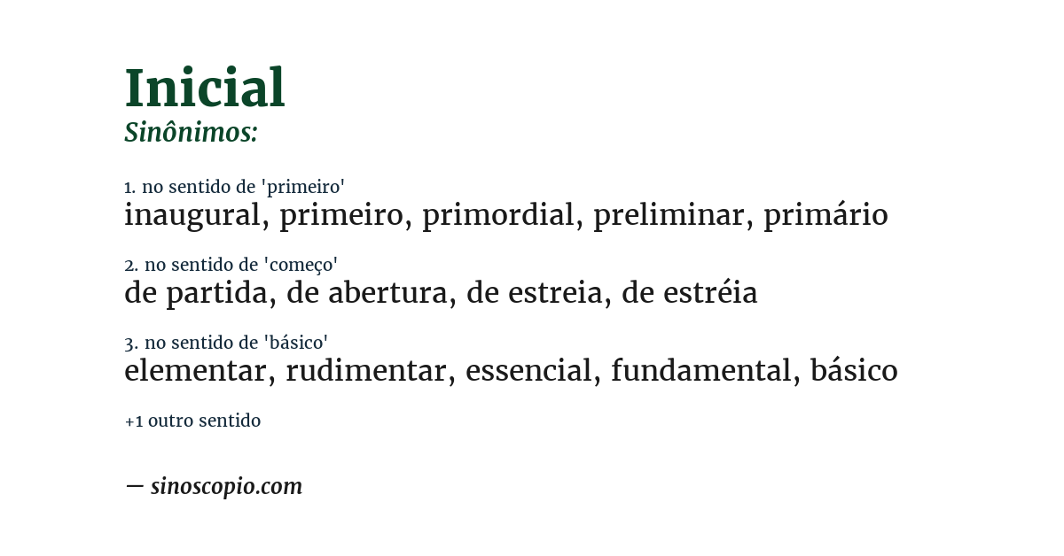 Sinônimo de inicial