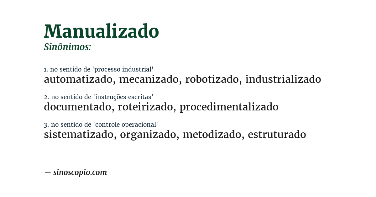 Sinônimo de manualizado