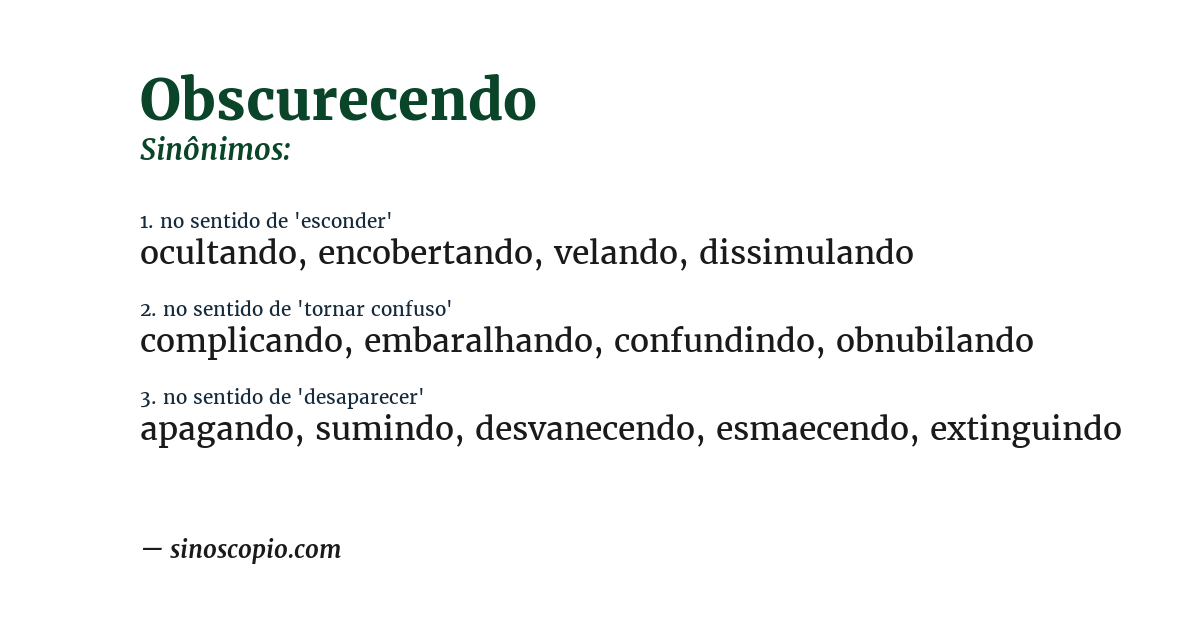 Sinônimo de obscurecendo