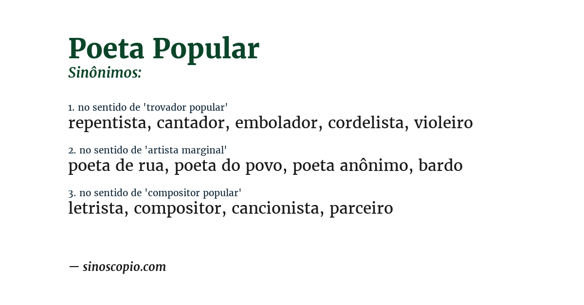 Sinônimo de poeta popular