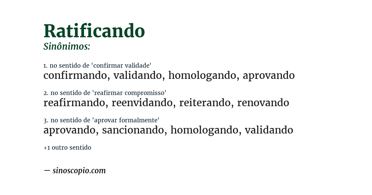 Sinônimo de ratificando