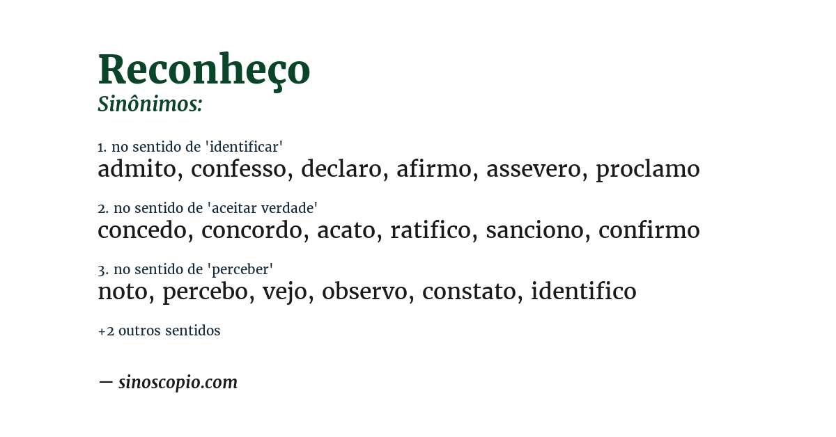 Sinônimo de reconheço