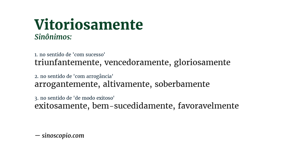 Sinônimo de vitoriosamente