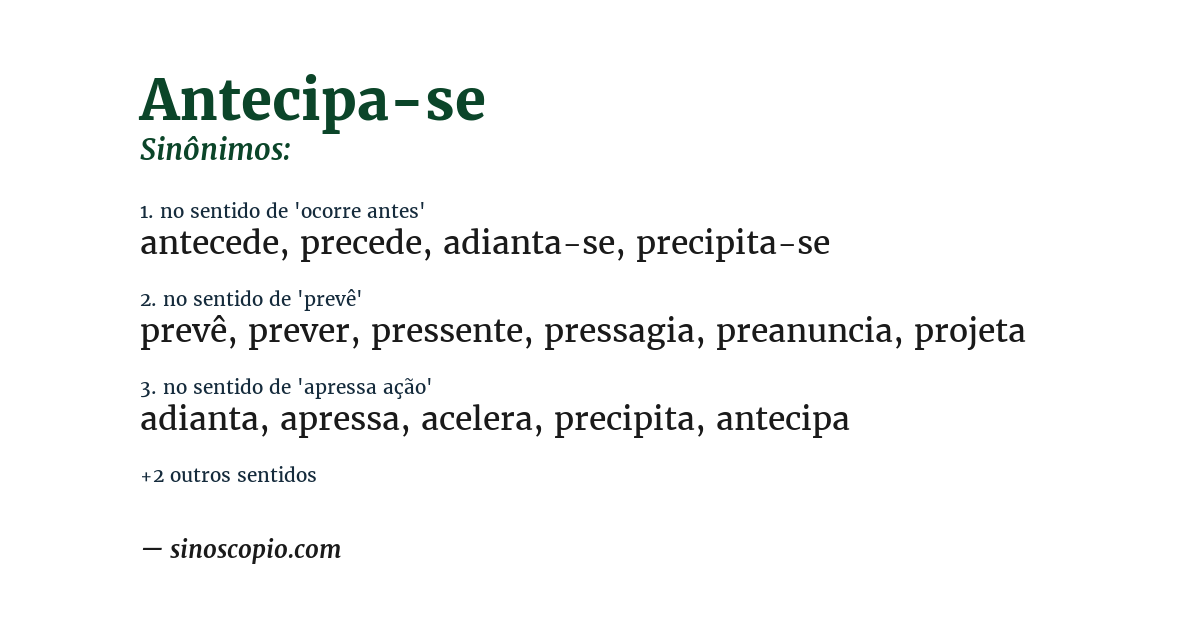 Sinônimo de antecipa-se