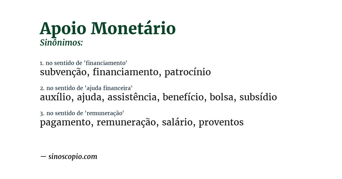 Sinônimo de apoio monetário