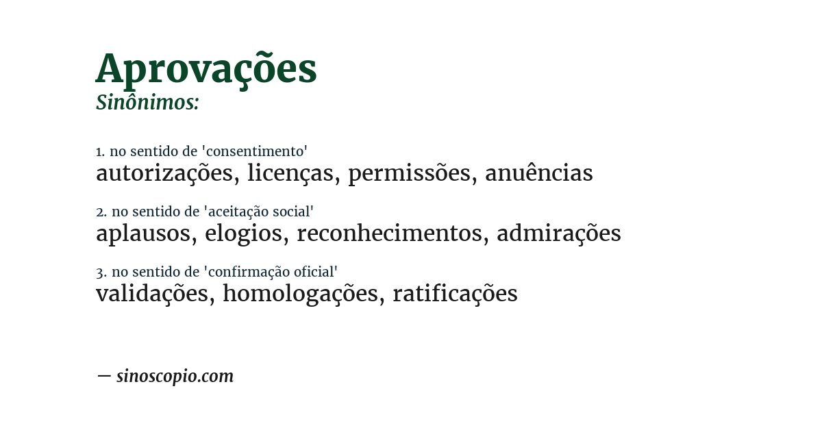Sinônimo de aprovações